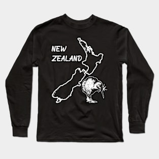 Kiwi Bird New Zealand National Animal Country Map Long Sleeve T-Shirt